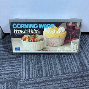 Corning Ware French White F-16 Set | Vintage 1980s | Two 16oz Round Casserole Di